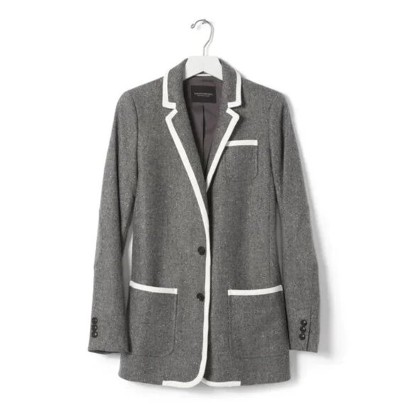 Banana Republic Hackings Blazer Jacket Gray Speckled Wool Blend Size 12 - Picture 2 of 7